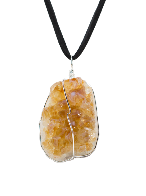 Druse Crystal Pendant Leather Necklace