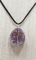 Druse Crystal Pendant Leather Necklace